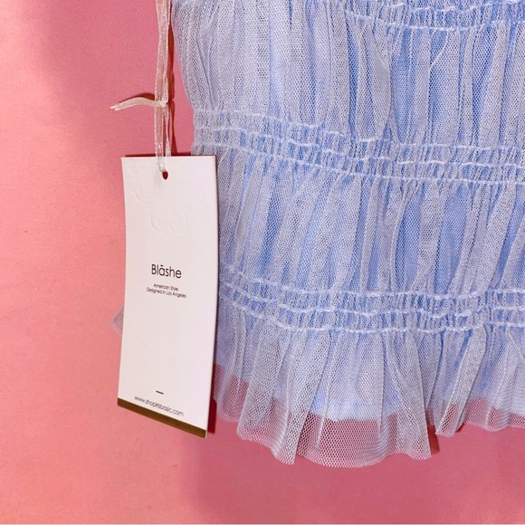 Cinderella Blue Top Puff Sleeve Elegant Lace Mesh Soft Tulle Crop Medium Blāshe - Picture 13 of 13